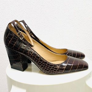 Tamara Mellon Reptile Brown Ankle Strap Heels Pumps